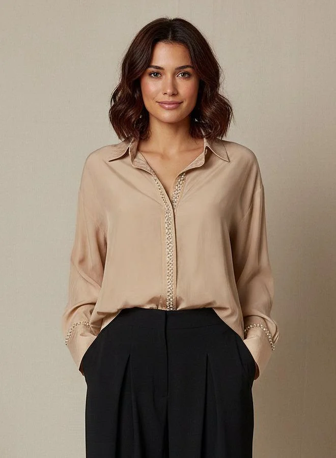 Splash FAV Shirt with Pearl Embellishment and Long Sleeves